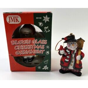 2004 Blown Glass Christmas Ornament Santa JMK Original Box W/ Snowman Ornament